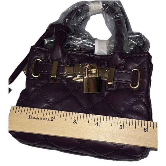 Badgley Mischka Diamond Quilted Mini Tote Crossbody Bag Purple Gold Hardware - Picture 4 of 7